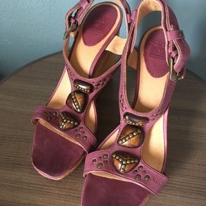 Frye Purple Bridget Ornament Wooden Wedges Size 9